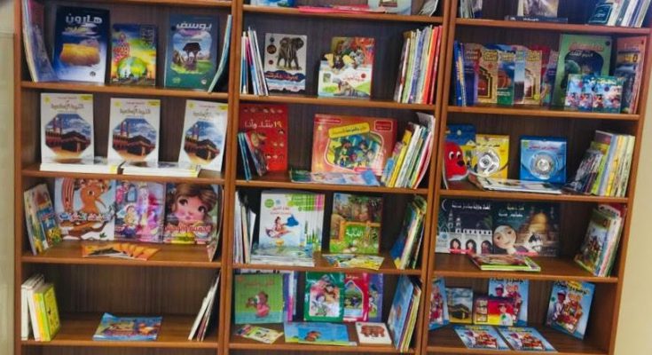 Arabic story library shelves